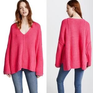 FREE PEOPLE Pink Take Me Over V-Neck Long Sleeve Oversized Sweater Size XXS